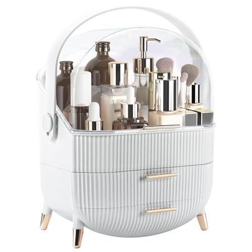 Image of YGJT Makeup Organizer, Skincare Organizer for Vanity with Drawers, Makeup Storage Box, Large Capacity Cosmetic Display Cases Makeup Storage Box for Bedroom, Bathroom, Ideal Gifts for Women(White)