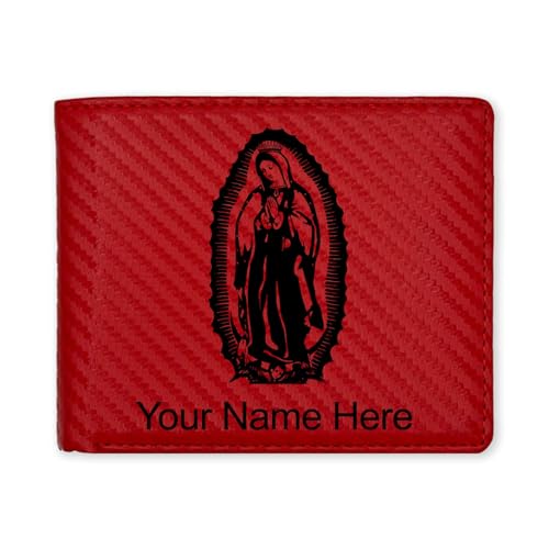 LaserGram Faux Leather Bi-Fold Wallet, Virgen de Guadalupe, Personalized Engraving Included (Carbon Fiber Red)