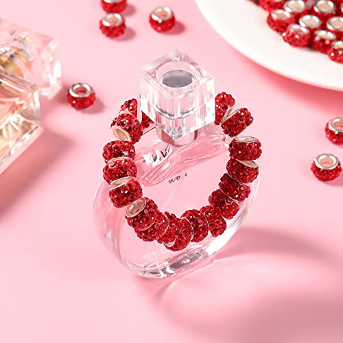 Sasylvia 60 Pieces Hair Beads 12 Mm Rhinestone European Bead Large Hole Crystal Charm Bead Hair Beads For Braids For Women For Necklace Earring Bracelet Craft Making Supplies (Red) #TOP4