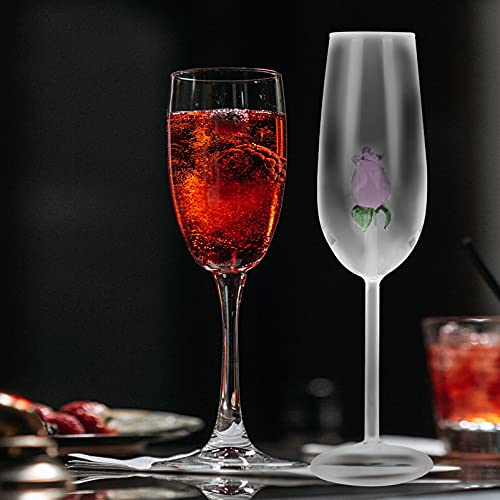 Cabilock Red Wine Glass Rose Wine Glass Crystal Champagne Flute Rose Flower Goblet Cocktail Cup Drinking Glassware For Halloween Christmas Wedding Birthday Party Decoration Pink (20X6Cm) #TOP2