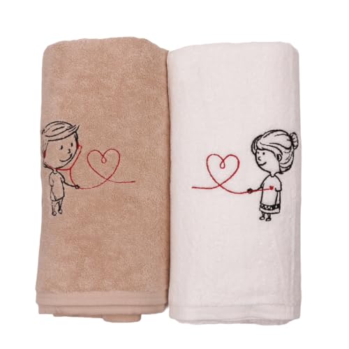 Tibex Set de regalo Él y ella 50 x 70, juego de toallas de algodón, toalla de baño, toalla de polvo, toallas de invitados, San Valentín, aniversario