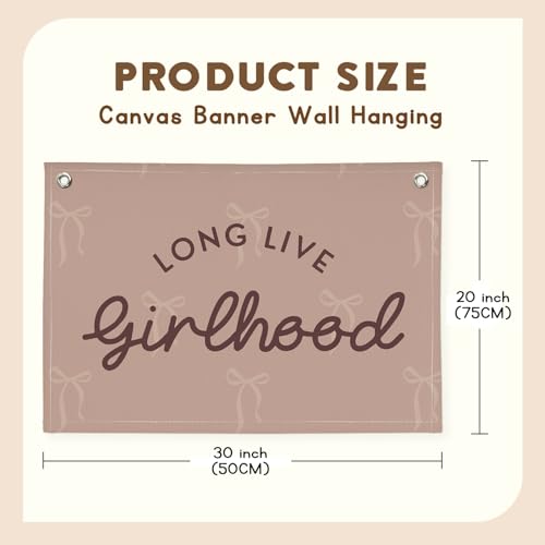 Image of Pink Girls Room Decor,Vintage Coquette Bow Hanging Linen Banner Flag for Baby Girls Nursery Teen Girl Bedroom Dorm Decorations Kids Toddler Room Nursery Playroom Wall,girlroom