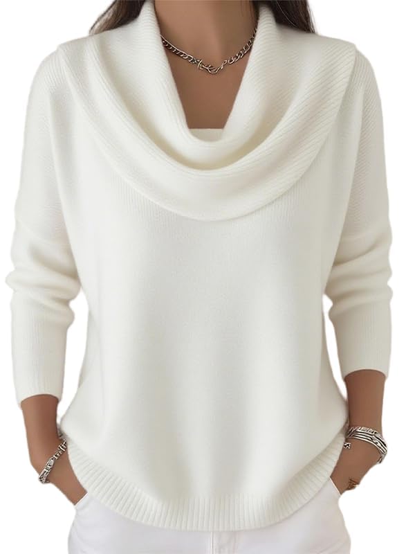 Womens Cowl Neck Sweater Lightweight Solid Color Long Sleeve Sparkly Knit Pullover Tops Fall Outfits for Women Trendy