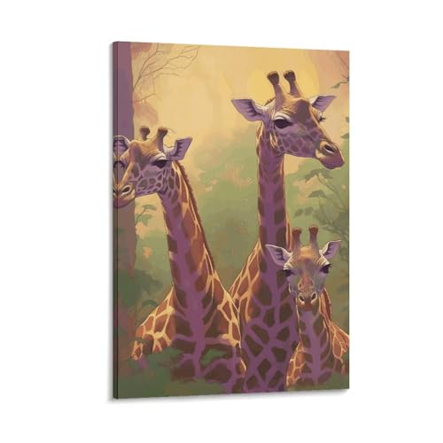 Impression sur toile trois girafes pour habiller un mur vide de bureau