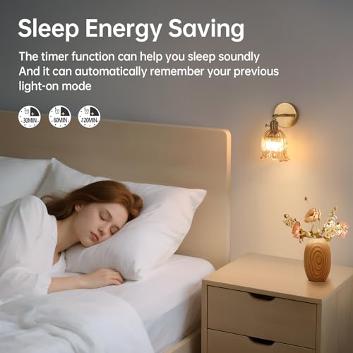 Image of Shenmoyl Vintage Battery Operated Wall Sconces Set of Two, Rechargeable Battery Powered Wall Sconces with Remote Control, Wireless Dimmable LED Light for Bedside Indoor Living Room (Amber Lily)