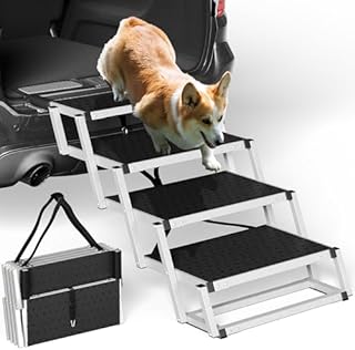 YITAHOME Dog Car Ramp with 4 Steps Widened, Lightweight Dog Steps for Large Dog, Portable and Foldable Pet Ladder Ramp, Aluminum Frame Dog Stairs for Cars, SUV, High Bed, Support 200 LBS