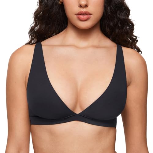 INLYRIC Women's Inbarely Soft Plunge Bralette - Deep V Unlined Triangle No Padding No Underwire Sexy Comfort Sleep Bra