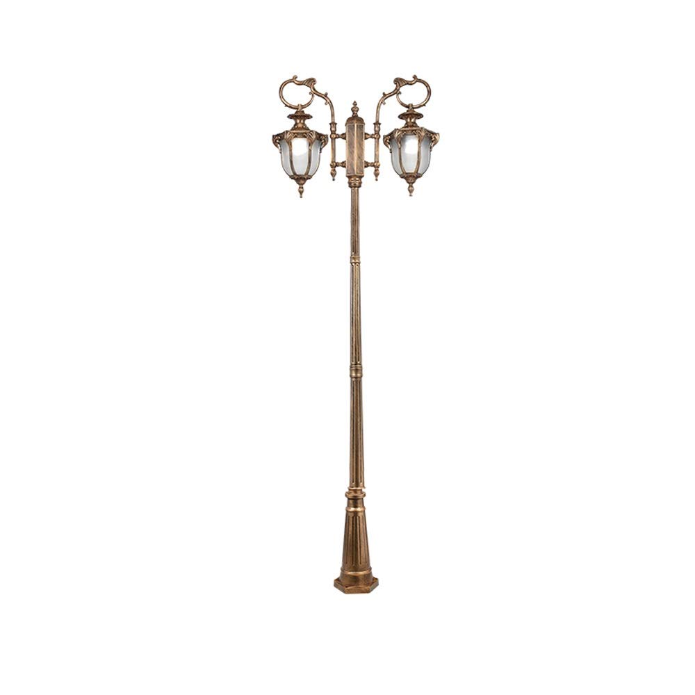 QUSYZD Lamp Post Lights Outdoor, Lamp Post Lights Outdoor, Vintage High Pole Garden Street Glass Post Light E27 2-Lights European Outdoor Ip54 Waterproof Brass Metal Aluminum,Height 2.7m