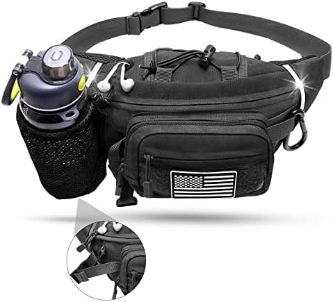 HCM Hiking Waist Pack with Water-Bottle-Holder, Fanny Pack Hip Bum Bag for Men Women Outdoor Hiking, Cycling, Climbing, Fishing, Dog Walking(Black）