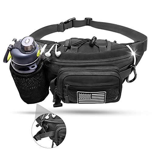 Hcm Hiking Waist Pack With Water-Bottle-Holder, Fanny Pack Hip Bum Bag For Men Women Outdoor Hiking, Cycling, Climbing, Fishing, Dog Walking(Black） #TOP2