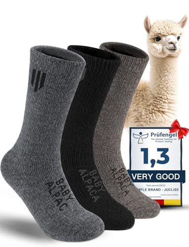 Juclise Men's Thermal Alpaca Crew Socks, Thick Winter Socks (US, Alpha, Medium, Regular, Regular, Black+Dark Camel+Dark Gray)