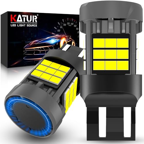 KATUR 7443 T20 LED Bulb, Canbus 500% Brightness 3000LM 6000K Xenon White with Cooling Fan W21/5W 992 7443A LED for Daytime Running Light Turn Signal Light Brake Light, 2PCS