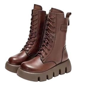 Womens Platform Snow Boots Lace-up Mid-calf Winter Zipper Leather Boot for Women Womens Fur Warm Thermal Waterproof Outdoor