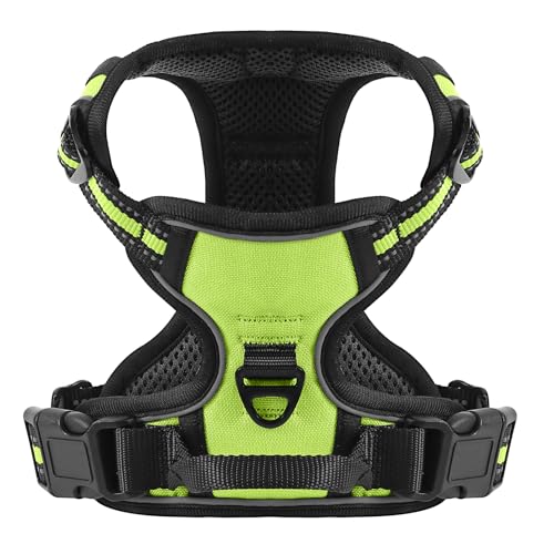 Belababy Dog Harness Small Medium Large No Pull, Adjustable Reflective Front Clip Dog Harness with Easy Control Handle, 2 Metal Rings for Training or Walking, Green S