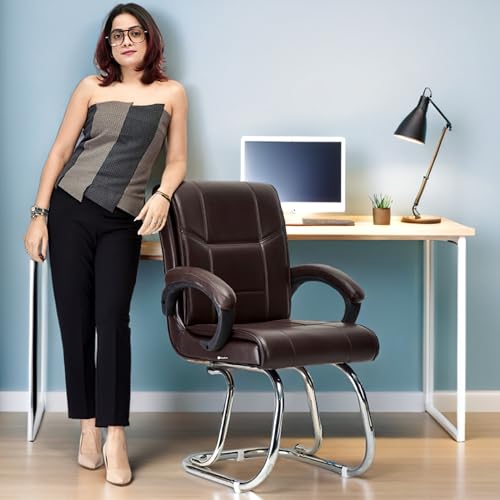 Image of Special Director Principal Office Visitor Study with arm Rest and Cushioned seat Back, Chair Without Wheels, Holds Upto 125 kg Chair (1, Coffee, Double Pipe Chrome Frame)