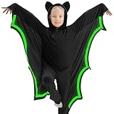 kidzkube Vampire Kid Bat Costume Glow in the Dark, Bat Wings Costume, Black Jumpsuit for Boy, Girls 5-7 Years Old