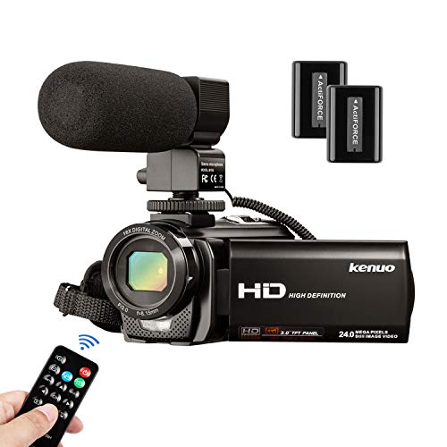 MELCAM FHD1080P Video Camera Camcorder with Microphone, 1080P 30FPS 24MP Vlogging Camera Recorder, 3.0 Inch 270 Degree Rotation Screen, 16X Digital Zoom, 2 Batteries