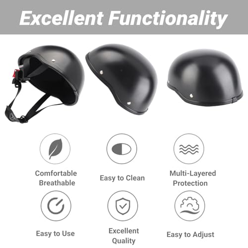 Halbhelme Motorradhelm, Retro Halbschalenhelm Mattschwarzer Schutzschalenhelm mit Einstellbar Schnellverschluss Gurt Universal für Motorrad, Roller Bike, E-Bike