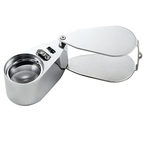 Mslan 40X Full Metal Illuminated Jewelers Magnifier,Best Pocket Folding Magnifying Glass Jewelers Lens Eye Loupe With Led Light(Led Currency Detecting/Jewelry Identifying Type) #TOP1
