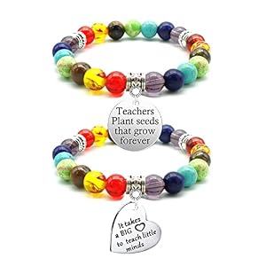 2 Pieces Teacher Appreciation Gifts Bracelets Charm Teacher Bracelets Gifts for Women Healing Beads Teacher Bracelet Graduation End of Year Thank You Gifts for Teacher