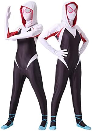 IDOTTA Spider Costume for Girls Kids,White Spider Bodysuit Jumpsuit Mask 3D Style Halloween Costumes Cosplay Suit