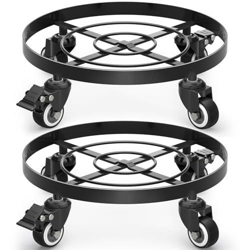 WELDUN Metal Plant Stand with Wheels, Heavy Duty Garden Planter Stand 32cm, Mobile Potting Trolley, Plant Caddy, Suitable for Outdoor Patios, Decks and Indoors Black, 2 Pack