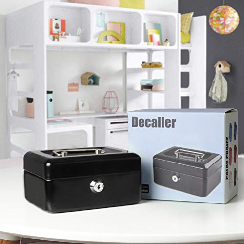 Small Cash Box With Key Lock, Decaller Portable Metal Money Box With Double Layer & 2 Keys For Security, Black, 6 1/5" X 5" X 3", Qh1509Xs #TOP4