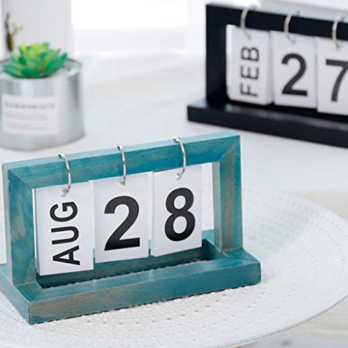 Calendário perpétuo com quadro de madeira prático LOVIVER DIY Decoração de calendário de mesa - Azul
