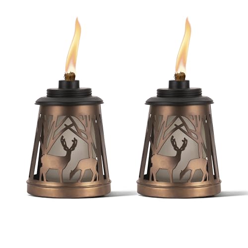 TIKI Brand Woodsy Table Torch 2-Pack, Tiki Patio, Tiki Table Torch, Backyard, and Lawn, Cabin Décor, Up North, Outdoor Table, Bronze, 1123118, Brown