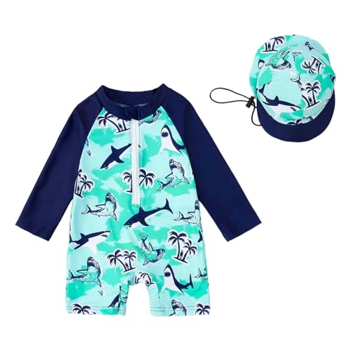 Maillot de bain enfant dinosaure 1 pièce à manches longues avec chapeau