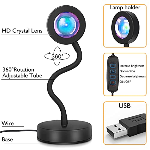 Sunset Lamp Projector Sunset Projection Lamp, 360 Degree Rotation Rainbow Sunset Light Lamp, Night Light Projector Led Lamp, Romantic Atmosphere Projector For Photography Lighting, Decor -Sunset Red #TOP5