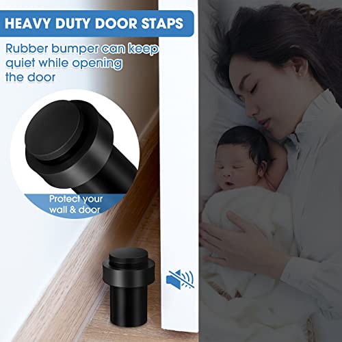10 Pieces Door Stops Floor Mounted Door Stopper Stainless Steel Cylindrical Floor Door Stop Modern Decorative Rubber Bumper Door Holder Wall Protector Doorstop For Bottom Or Top Of Door (Black) #TOP4