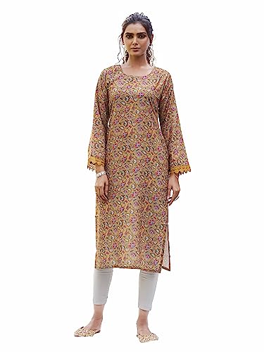 Womanista Women’s Mustard Colour Floral Print Cotton Kurta