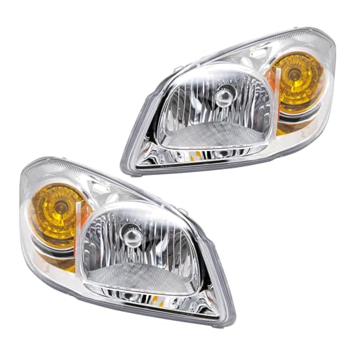 Image of TRQ 2 Piece Headlight Assembly Set Chrome Bezel Driver & Passenger Side Compatible with 2005-2010 Chevrolet Cobalt 2007-2009 Pontiac G5 GM2502251 GM2502281 GM2503251 GM2503281