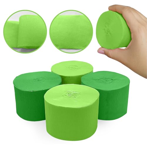 Image of 4 Crepe Paper Streamers Rolls, 328ft Pack of Green and Light Green Crepe Paper for Birthday Wedding Engagement Holidays Home Decor St. Patricks Day Decoration (1.8 inch x 82 ft /Roll)