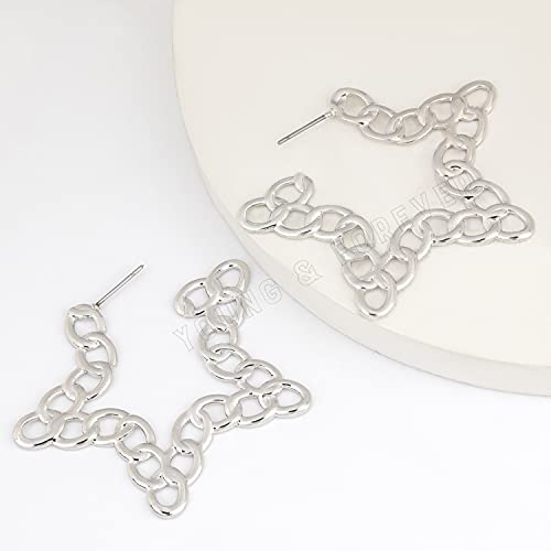 Image of Young & Forever Valentine Gift Stainless Steel Curb Chain Hoop Earrings for Women Big Hoop Dangle Earring for Women Star Earrings Thin Geometric Hoop Earrings