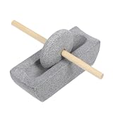Ciieeo Traditional Chinese Stone Mortar and Pestle Spices Grinding Roller Mill, Granite Pattern Manual Wheel Grinder for Tea Beans Garlic Condiment, Traditional Kitchen Seasoning Mill with Handle