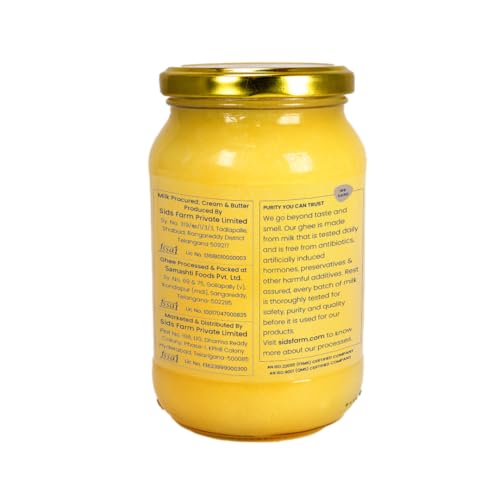 Image of Sid's Farm Desi Cow Ghee - 350g | Aromatic and Granular | Made With Safe Tested A2 Milk | Free From Antibiotics, Preservatives and Induced Hormones | Glass Jar