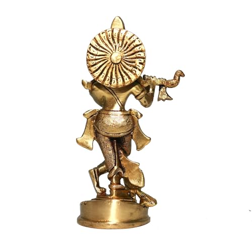 Image of Brass Lord Krishna Statue | Height - 16 CM Approx | Weight - 580 Gram Approx | Feng Shui | Vastu Shastra Remedy | Krishna Idol Small | Kanha Ji | Showpiece