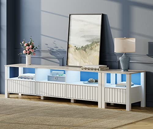 Wampat Tv Stand For 85+ Inch Tv With 16 Color Led Light, White Entertainment Center For 60-75 Inch Tv Console Table With Storage Cabinet, Televion Stands & Side Table Set For Living Room & Bedroom #TOP1