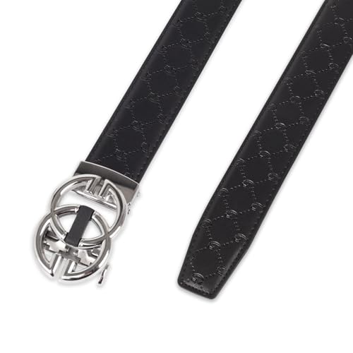Image of Aurolran Men&Womens Leather Dress Belt Business Automatic Buckle Belt Color-Black Silver Gold