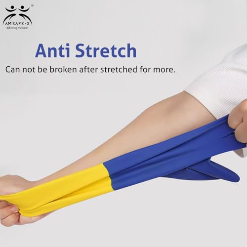 AM SAFE-X Heavy Duty Household Cleaning Rubber Hand gloves, Dishwashing Gloves, Kitchen Cleaning, Working, Painting, Gardening, Pet Care, 2 Pair, Large, Blue Yellow