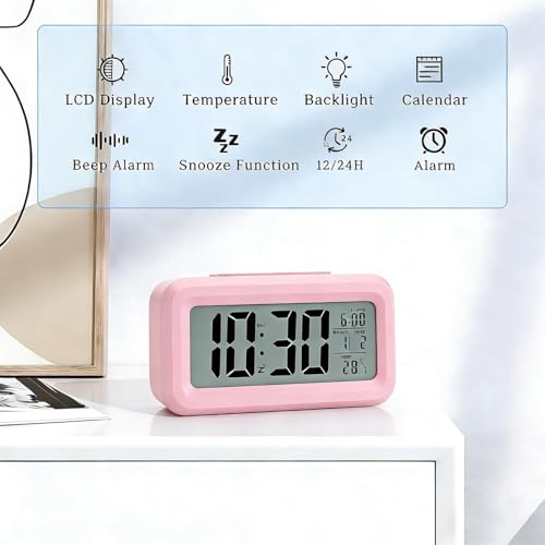 Lesipee Digital Alarm Clock for Bedroom, Desk Clock Battery Operated, Digital Clock with Extra Loud Alarm, Temperature, Auto-Dim and 12/24H Display Snooze Function for Heavy Sleepers Gifts for Kids - Image 2