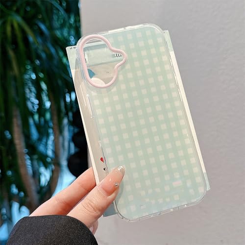 Coque arrière antichoc motif treillis vert et rose pour iPhone 14 et 16