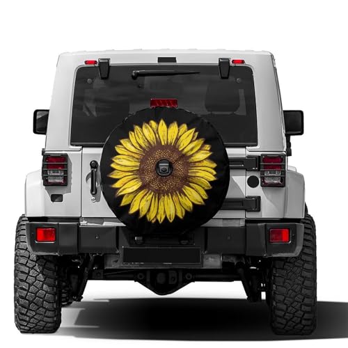 Image of Retro Sunflower Spare Tire Cover with Backup Camera Hole Wheel Tire Cover Fit Trailer, RV, SUV and Many Vehicle 14inch