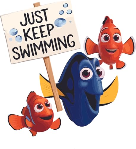 Just Keep Swimming Finding Clown Fish Dory Movie Character Catchphrase Children Wall Art Sticker Designs Decors Vinyl Stickers for Home House Walls Rooms Window Bedroom Decoration Size (zzxzz inch)
