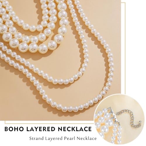 Layered Pearl Necklace for Women Long Pearls Necklaces Strand Pearl Necklace Statement Pearls Choker 1920s Jewelry4