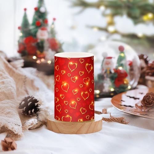 Image of Valentines Lights Flameless Candles Valentines Glden Red Hearts Pillar Candles Set of 2 Battery Operated Remote Control Warm Lights Home Decor