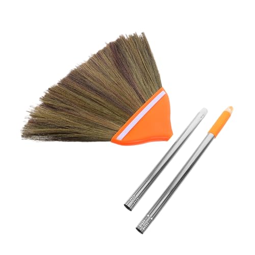 Ipetboom Escoba Tradicional de Mano de 106 Cm, Hecha a Mano con Paja Natural Naranja, Cepillo Suave para Interiores y Exteriores, Adecuado para Cocina, Jardín y Limpieza de Patios
