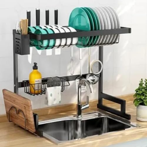 Escorredor De Louças Estilo Rack Suspenso Na Cor Preto Design Moderno Que Contribui Para Decoração N